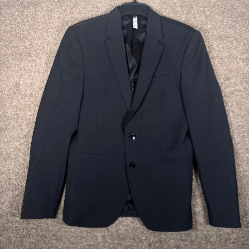 Zara Man Mens Slim Fit Blazer Jacket Charcoal Grey Micro Check Size 38 US 48 EUR